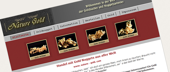 Homepage für den Verkauf von Goldnuggets
